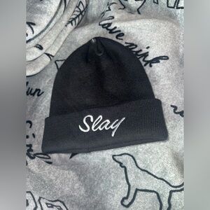 'Slay' Embroidered Black Beanie- New